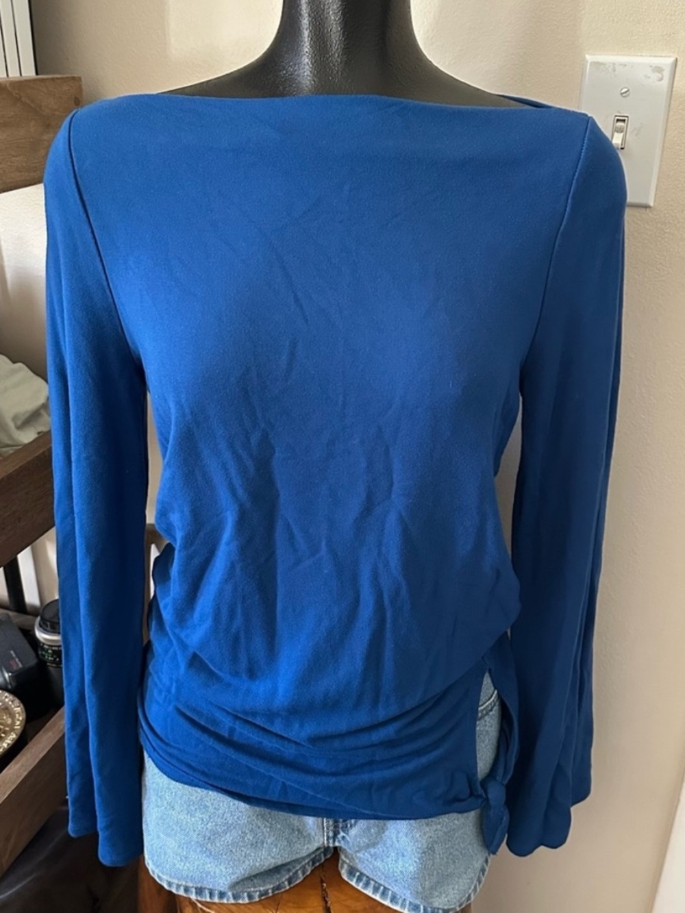 A Pea in the Pod Long Sleeve Boat Neck Blouse with Tie Waist
